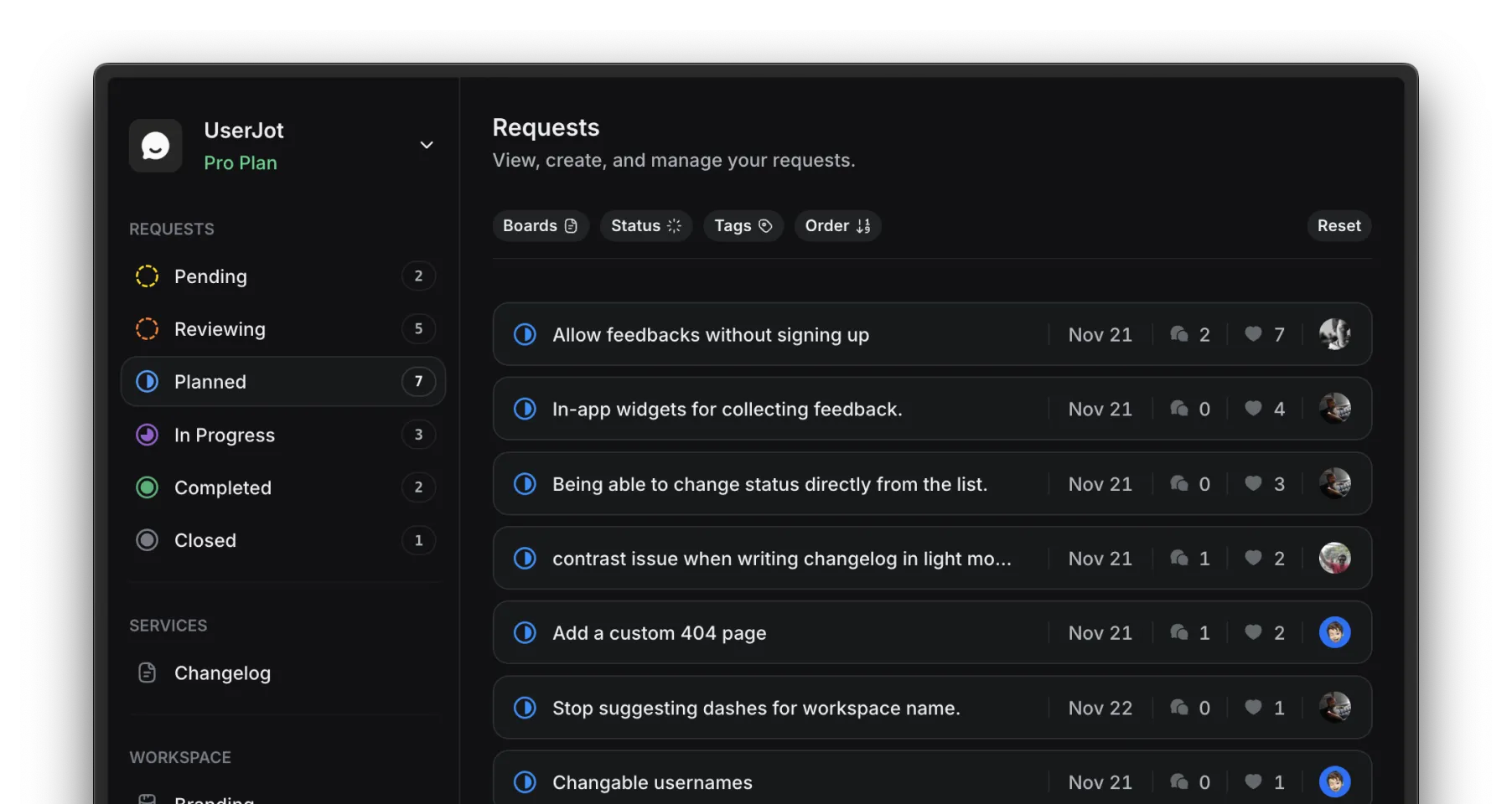 UserJot Dashboard UserJot Dashboard