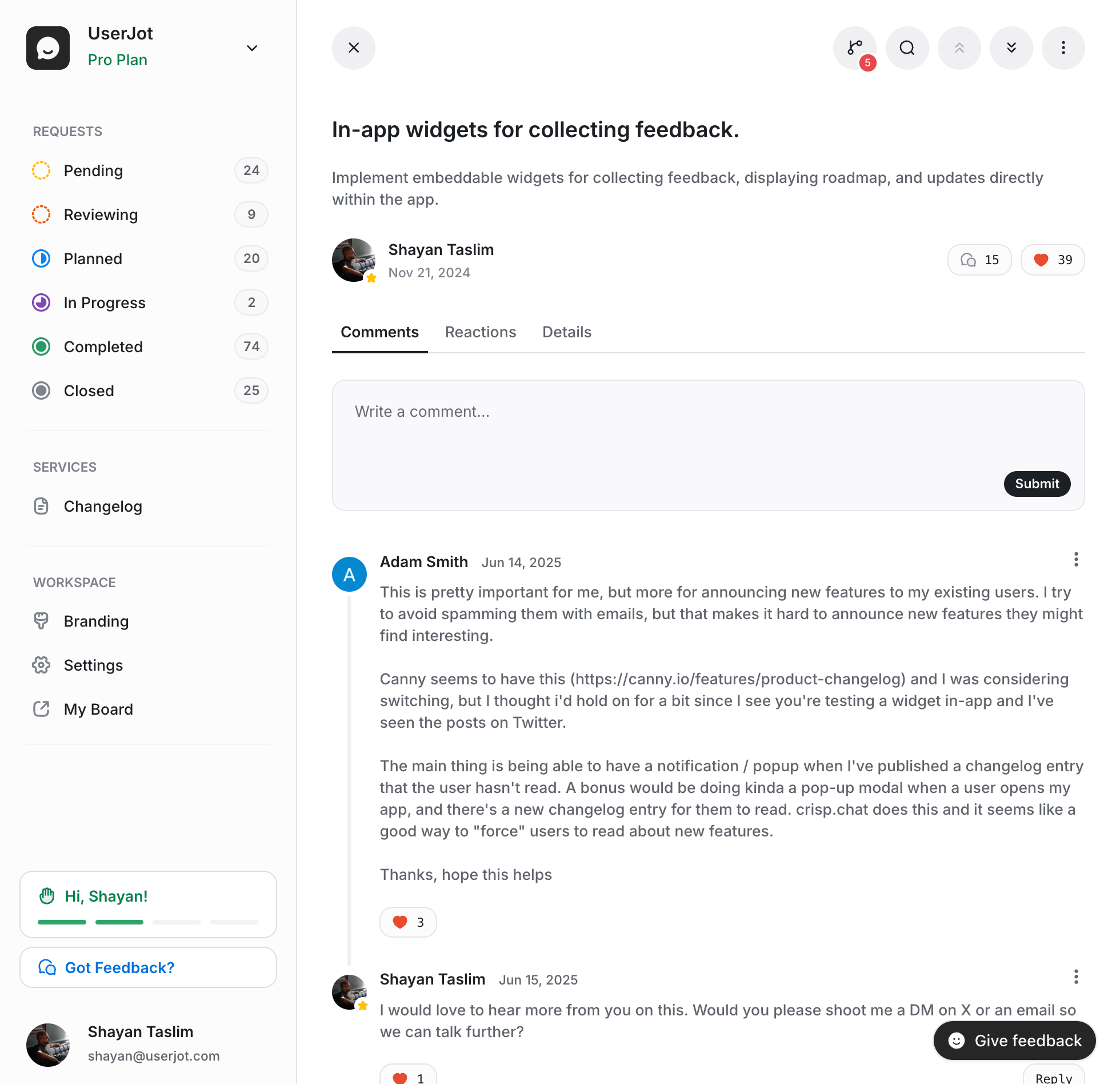 UserJot Feedback Discussion