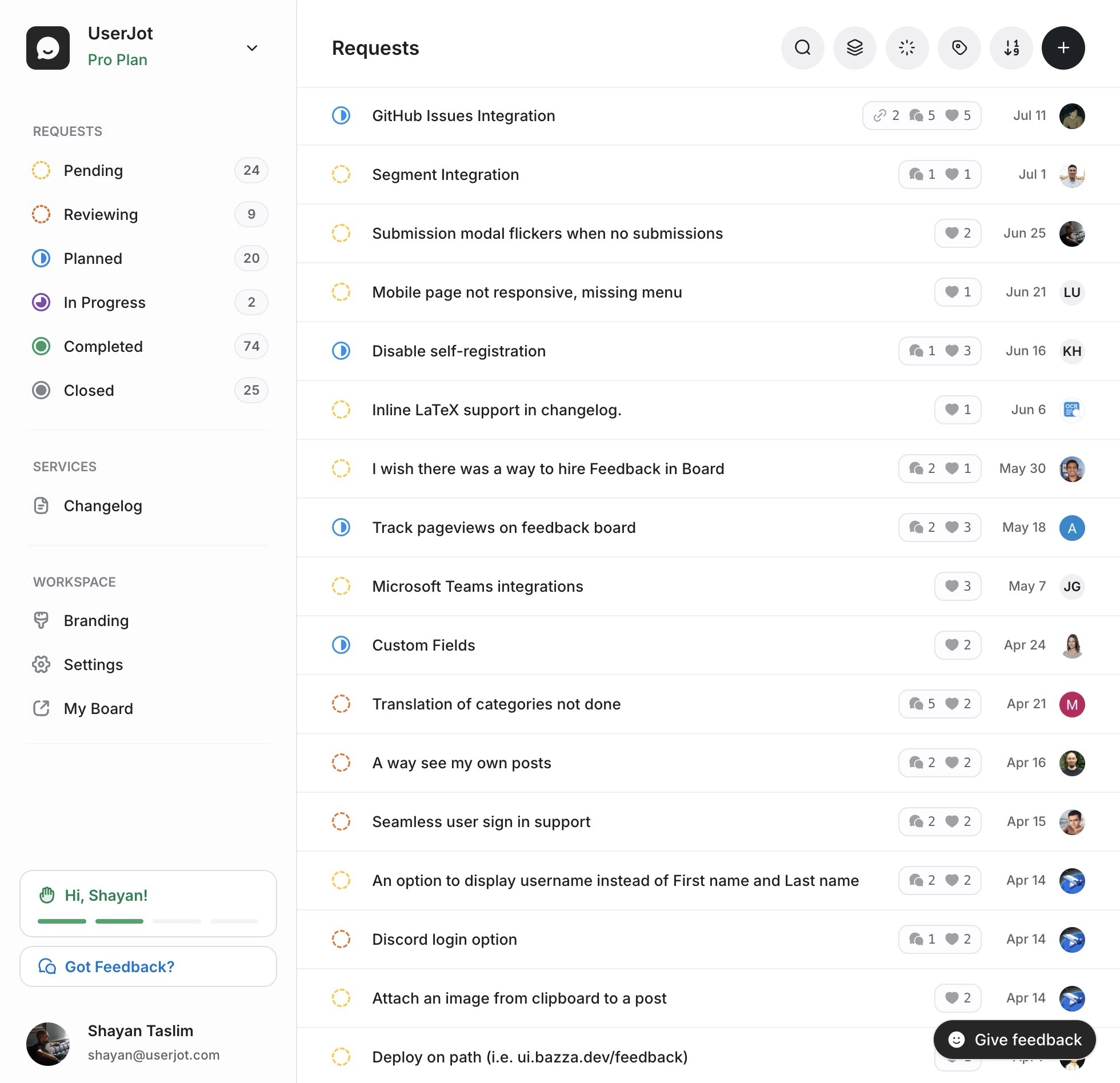 UserJot Customer Feedback Board